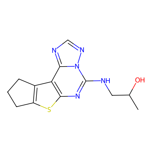 1-((9,10-dihydro-8H-cyclopenta[4,5]thieno[3,2-e][1,2,4]triazolo[1,5-c]pyrimidin-5-yl)amino)propan-2-ol structure