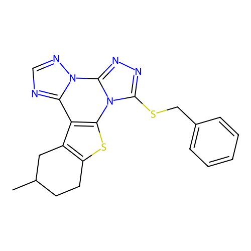 7-(benzylsulfanyl)-12-methyl-10,11,12,13-tetrahydro[1]benzothieno[3,2-e]bis[1,2,4]triazolo[4,3-a:1',5'-c]pyrimidine structure