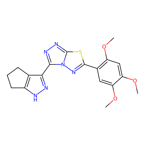 2,4,5-trimethoxy-1-(3-(4,5,6-trihydrocyclopenta[2,1-d]pyrazol-3-yl)(1,2,4-tria zolo[3,4-b]1,3,4-thiadiazolin-6-yl))benzene structure