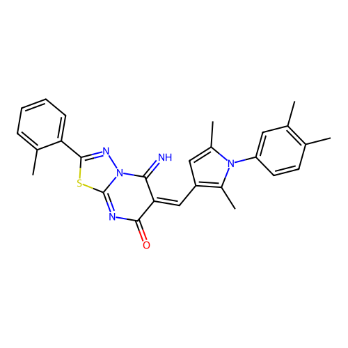 (E)-6-((1-(3,4-dimethylphenyl)-2,5-dimethyl-1H-pyrrol-3-yl)methylene)-5-imino-2-(o-tolyl)-5H-[1,3,4]thiadiazolo[3,2-a]pyrimidin-7(6H)-one structure