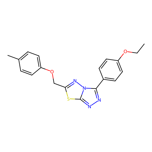3-(4-ethoxyphenyl)-6-((p-tolyloxy)methyl)-[1,2,4]triazolo[3,4-b][1,3,4]thiadiazole structure
