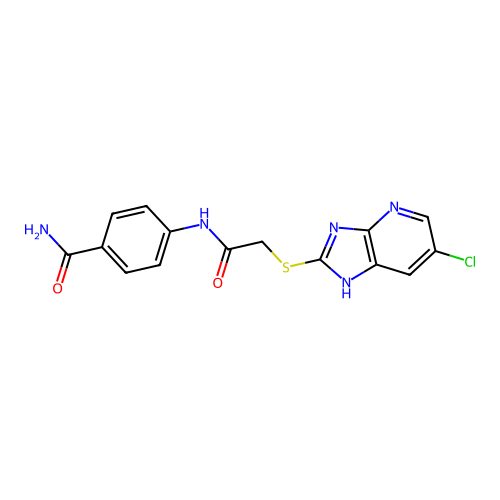 4-({[(6-chloro-1H-imidazo[4,5-b]pyridin-2-yl)sulfanyl]acetyl}amino)benzamide structure