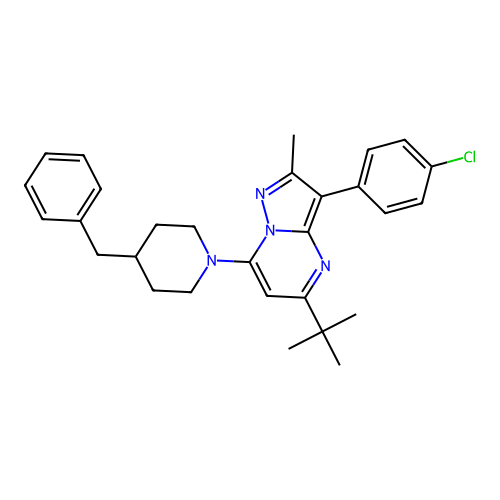 7-(4-benzylpiperidin-1-yl)-5-tert-butyl-3-(4-chlorophenyl)-2-methylpyrazolo[1,5-a]pyrimidine structure