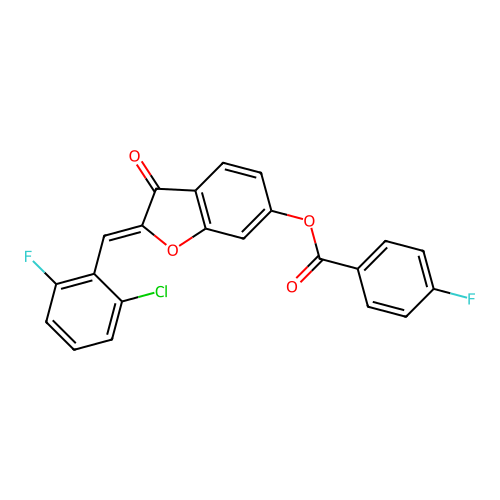 (Z)-2-(2-chloro-6-fluorobenzylidene)-3-oxo-2,3-dihydrobenzofuran-6-yl 4-fluorobenzoate structure