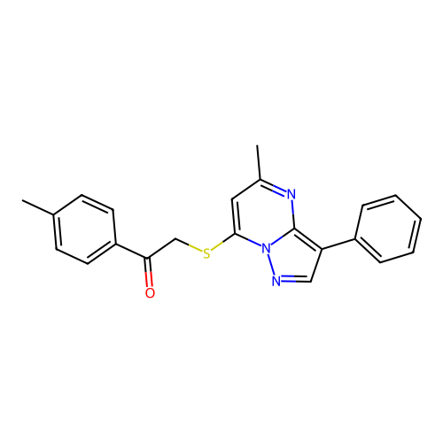 1-(4-methylphenyl)-2-[(5-methyl-3-phenylpyrazolo[1,5-a]pyrimidin-7-yl)sulfanyl]ethanone structure