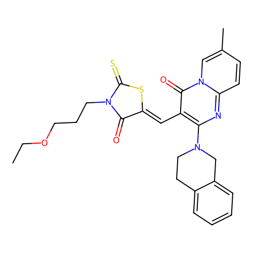 2-(3,4-dihydroisoquinolin-2(1H)-yl)-3-{(Z)-[3-(3-ethoxypropyl)-4-oxo-2-thioxo-1,3-thiazolidin-5-ylidene]methyl}-7-methyl-4H-pyrido[1,2-a]pyrimidin-4-one structure