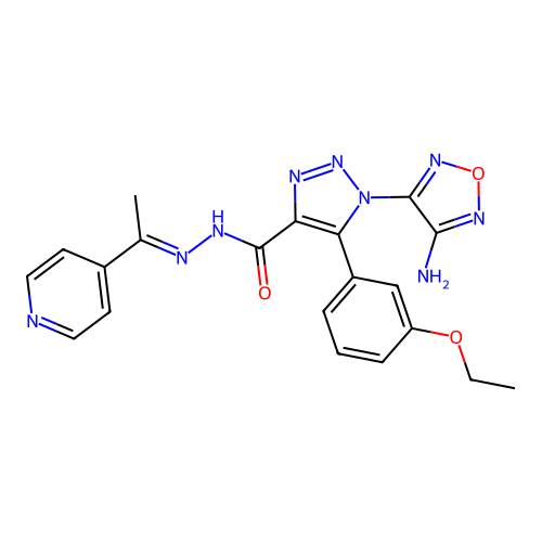 (E)-1-(4-amino-1,2,5-oxadiazol-3-yl)-5-(3-ethoxyphenyl)-N'-(1-(pyridin-4-yl)ethylidene)-1H-1,2,3-triazole-4-carbohydrazide structure