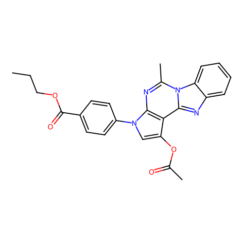 propyl 4-(1-acetoxy-5-methyl-3H-benzo[4,5]imidazo[1,2-c]pyrrolo[3,2-e]pyrimidin-3-yl)benzoate structure