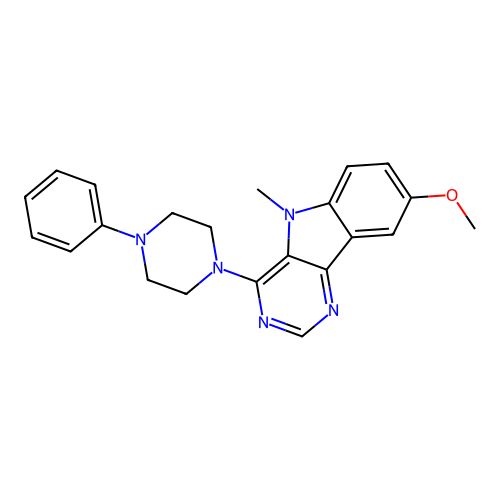 8-methoxy-5-methyl-4-(4-phenylpiperazin-1-yl)-5H-pyrimido[5,4-b]indole structure