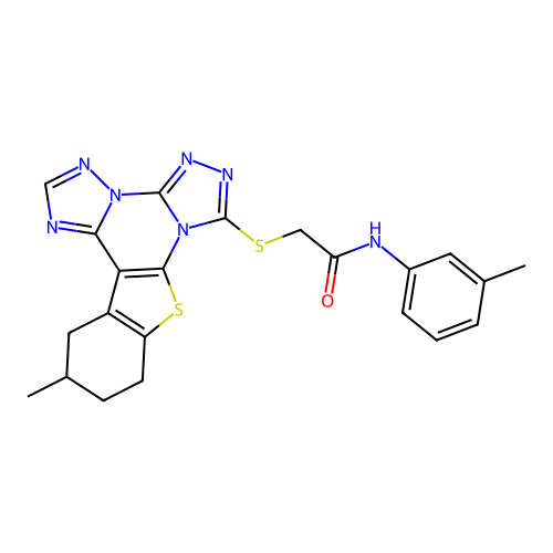 2-((12-methyl-10,11,12,13-tetrahydrobenzo[4,5]thieno[3,2-e]bis([1,2,4]triazolo)[4,3-a:1',5'-c]pyrimidin-7-yl)thio)-N-(m-tolyl)acetamide structure
