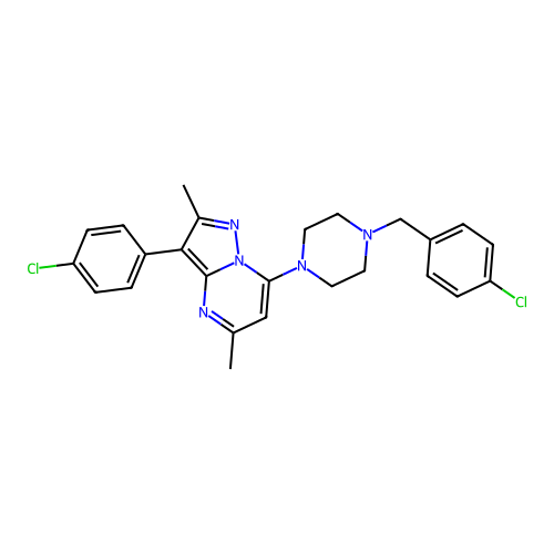 7-[4-(4-chlorobenzyl)piperazin-1-yl]-3-(4-chlorophenyl)-2,5-dimethylpyrazolo[1,5-a]pyrimidine structure
