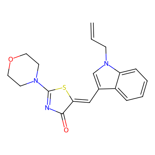 (5Z)-2-morpholin-4-yl-5-[(1-prop-2-enylindol-3-yl)methylidene]-1,3-thiazol-4-one structure