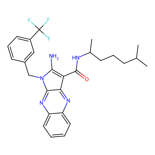 2-amino-N-(6-methylheptan-2-yl)-1-(3-(trifluoromethyl)benzyl)-1H-pyrrolo[2,3-b]quinoxaline-3-carboxamide structure