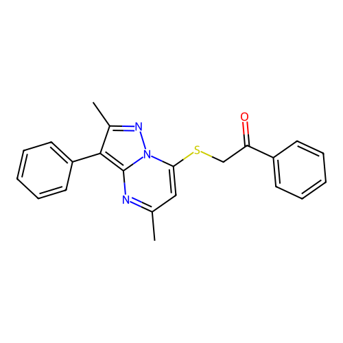 2-[(2,5-dimethyl-3-phenylpyrazolo[1,5-a]pyrimidin-7-yl)sulfanyl]-1-phenylethanone structure