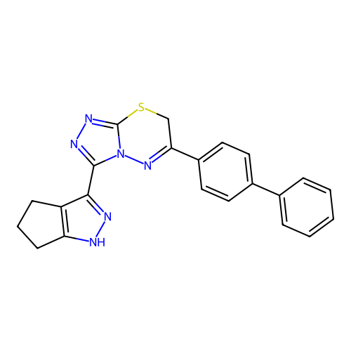 6-([1,1'-biphenyl]-4-yl)-3-(1,4,5,6-tetrahydrocyclopenta[c]pyrazol-3-yl)-7H-[1,2,4]triazolo[3,4-b][1,3,4]thiadiazine structure