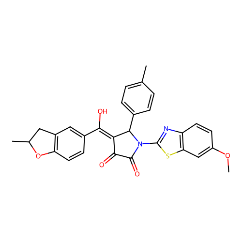 (4E)-4-[hydroxy(2-methyl-2,3-dihydro-1-benzofuran-5-yl)methylidene]-1-(6-methoxy-1,3-benzothiazol-2-yl)-5-(4-methylphenyl)pyrrolidine-2,3-dione structure