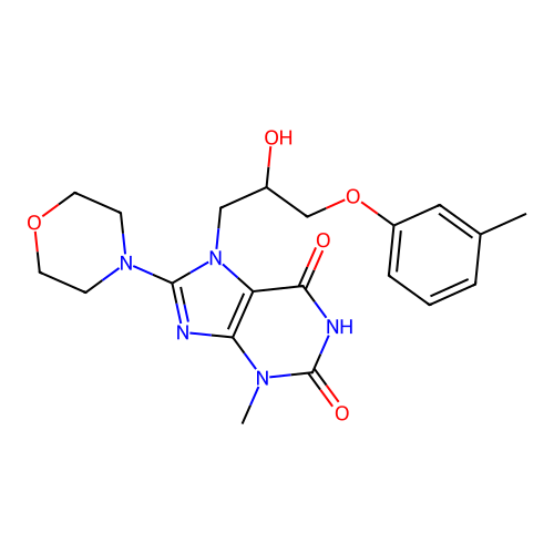 7-[2-hydroxy-3-(3-methylphenoxy)propyl]-3-methyl-8-morpholin-4-ylpurine-2,6-dione structure