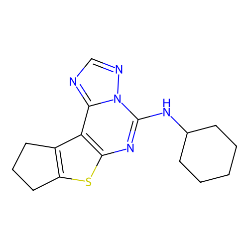 N-cyclohexyl-9,10-dihydro-8H-cyclopenta[4,5]thieno[3,2-e][1,2,4]triazolo[1,5-c]pyrimidin-5-amine structure