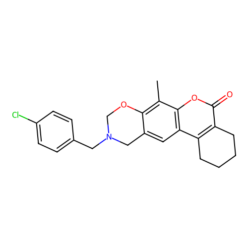 10-(4-chlorobenzyl)-7-methyl-1,2,3,4,10,11-hexahydro-5H,9H-benzo[3,4]chromeno[6,7-e][1,3]oxazin-5-one structure