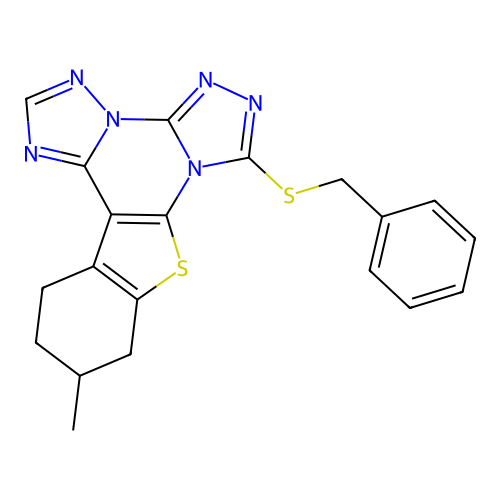 7-(benzylsulfanyl)-11-methyl-10,11,12,13-tetrahydro[1]benzothieno[3,2-e]bis[1,2,4]triazolo[4,3-a:1',5'-c]pyrimidine structure