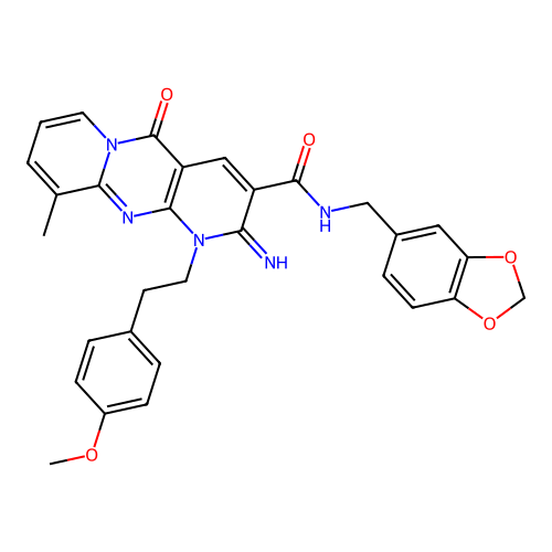 N-(1,3-benzodioxol-5-ylmethyl)-2-imino-1-[2-(4-methoxyphenyl)ethyl]-10-methyl-5-oxo-1,5-dihydro-2H-dipyrido[1,2-a:2',3'-d]pyrimidine-3-carboxamide structure