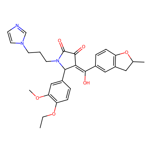 (4E)-5-(4-ethoxy-3-methoxyphenyl)-4-[hydroxy-(2-methyl-2,3-dihydro-1-benzofuran-5-yl)methylidene]-1-(3-imidazol-1-ylpropyl)pyrrolidine-2,3-dione structure
