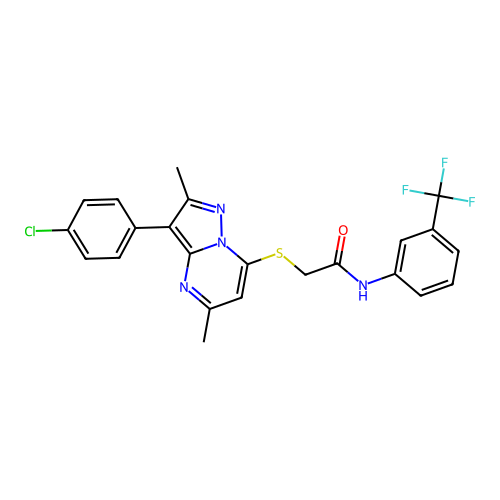 2-{[3-(4-chlorophenyl)-2,5-dimethylpyrazolo[1,5-a]pyrimidin-7-yl]sulfanyl}-N-[3-(trifluoromethyl)phenyl]acetamide structure