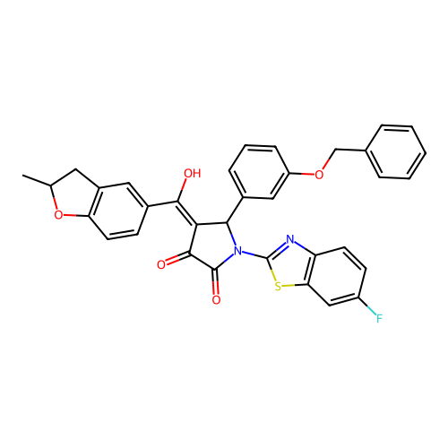 (4E)-1-(6-fluoro-1,3-benzothiazol-2-yl)-4-[hydroxy-(2-methyl-2,3-dihydro-1-benzofuran-5-yl)methylidene]-5-(3-phenylmethoxyphenyl)pyrrolidine-2,3-dione structure