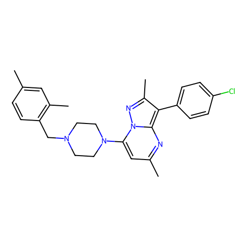 3-(4-chlorophenyl)-7-[4-(2,4-dimethylbenzyl)piperazin-1-yl]-2,5-dimethylpyrazolo[1,5-a]pyrimidine structure