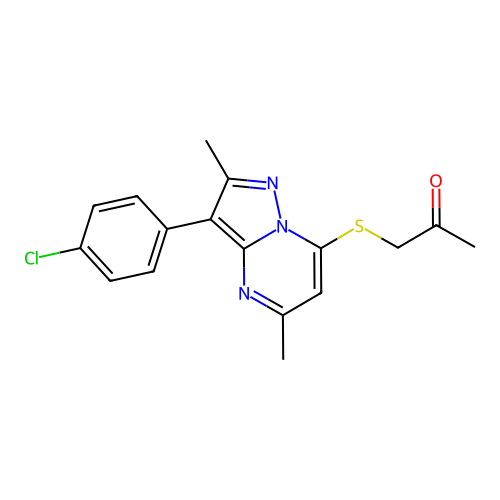 1-{[3-(4-chlorophenyl)-2,5-dimethylpyrazolo[1,5-a]pyrimidin-7-yl]sulfanyl}propan-2-one structure
