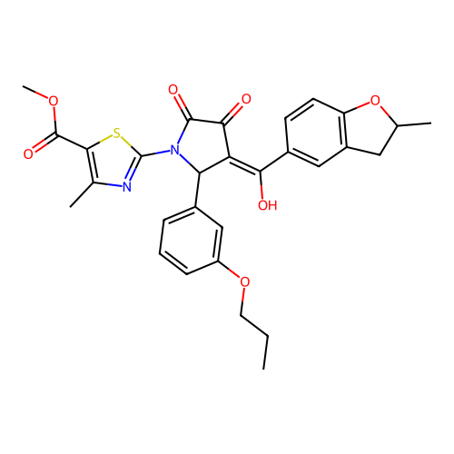 methyl 2-(3-hydroxy-4-(2-methyl-2,3-dihydrobenzofuran-5-carbonyl)-2-oxo-5-(3-propoxyphenyl)-2,5-dihydro-1H-pyrrol-1-yl)-4-methylthiazole-5-carboxylate structure