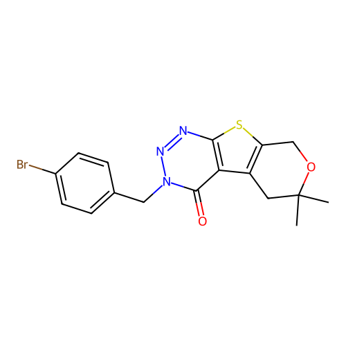 3-(4-bromobenzyl)-6,6-dimethyl-3,5,6,8-tetrahydro-4H-pyrano[4',3':4,5]thieno[2,3-d][1,2,3]triazin-4-one structure