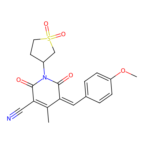 (5Z)-1-(1,1-dioxidotetrahydrothiophen-3-yl)-5-(4-methoxybenzylidene)-4-methyl-2,6-dioxo-1,2,5,6-tetrahydropyridine-3-carbonitrile structure