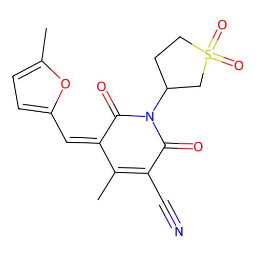 (5Z)-1-(1,1-dioxothiolan-3-yl)-4-methyl-5-[(5-methylfuran-2-yl)methylidene]-2,6-dioxopyridine-3-carbonitrile structure