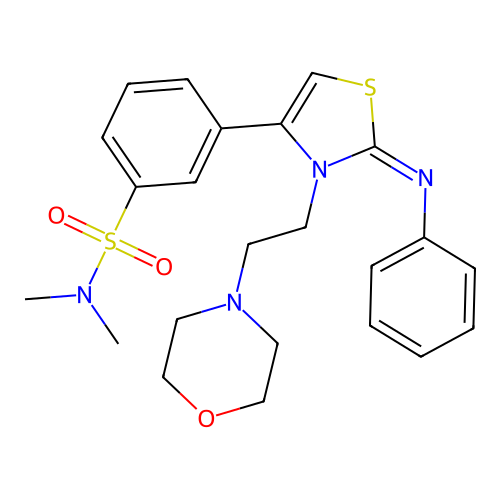 N,N-dimethyl-3-[(2E)-3-[2-(morpholin-4-yl)ethyl]-2-(phenylimino)-2,3-dihydro-1,3-thiazol-4-yl]benzenesulfonamide structure