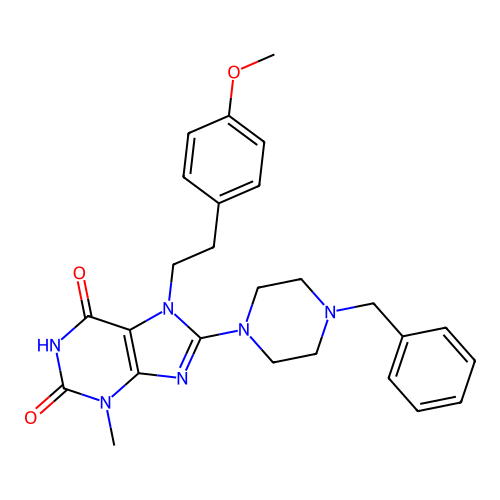 8-(4-benzylpiperazin-1-yl)-6-hydroxy-7-[2-(4-methoxyphenyl)ethyl]-3-methyl-3,7-dihydro-2H-purin-2-one structure