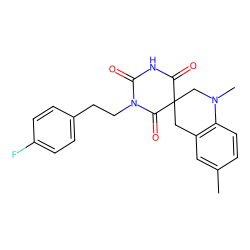 1-(4-fluorophenethyl)-1',6'-dimethyl-2',4'-dihydro-1H,1'H-spiro[pyrimidine-5,3'-quinoline]-2,4,6(3H)-trione structure