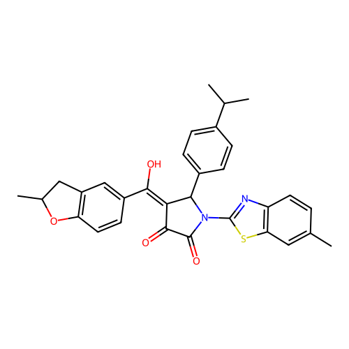 (4E)-4-[hydroxy(2-methyl-2,3-dihydro-1-benzofuran-5-yl)methylidene]-1-(6-methyl-1,3-benzothiazol-2-yl)-5-[4-(propan-2-yl)phenyl]pyrrolidine-2,3-dione structure
