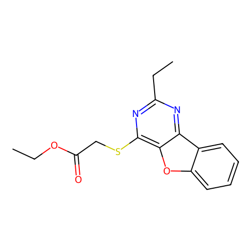 Ethyl 2-((2-ethylbenzofuro[3,2-d]pyrimidin-4-yl)thio)acetate structure