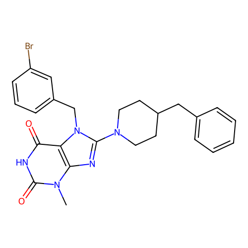 8-(4-benzylpiperidin-1-yl)-7-(3-bromobenzyl)-3-methyl-1H-purine-2,6(3H,7H)-dione structure