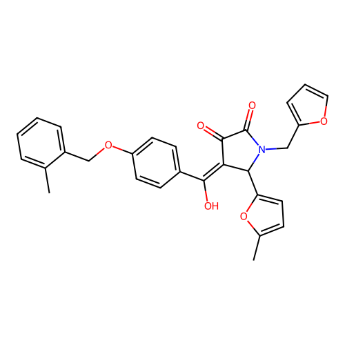 (4E)-1-(furan-2-ylmethyl)-4-(hydroxy{4-[(2-methylbenzyl)oxy]phenyl}methylidene)-5-(5-methylfuran-2-yl)pyrrolidine-2,3-dione structure