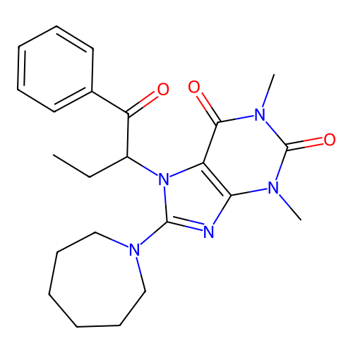 8-(azepan-1-yl)-1,3-dimethyl-7-(1-oxo-1-phenyl-butan-2-yl)purine-2,6-dione structure