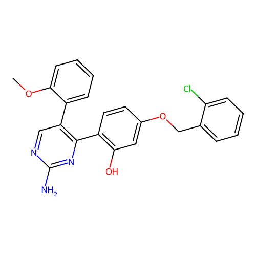 2-(2-Amino-5-(2-methoxyphenyl)pyrimidin-4-yl)-5-((2-chlorobenzyl)oxy)phenol structure