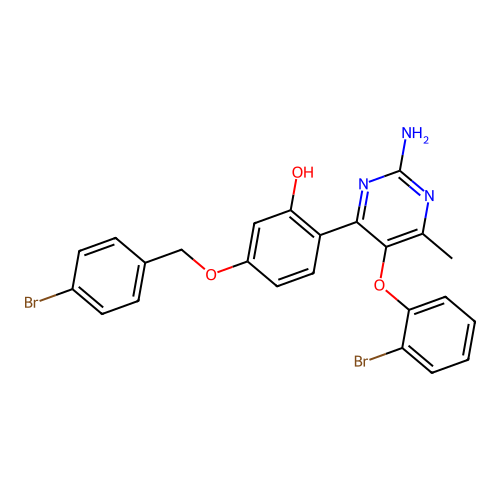 2-(2-amino-5-(2-bromophenoxy)-6-methylpyrimidin-4-yl)-5-((4-bromobenzyl)oxy)phenol structure