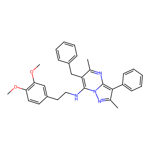 6-benzyl-N-[2-(3,4-dimethoxyphenyl)ethyl]-2,5-dimethyl-3-phenylpyrazolo[1,5-a]pyrimidin-7-amine structure