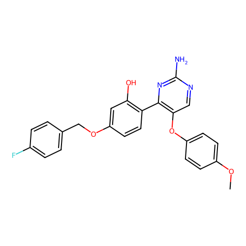 2-(2-Amino-5-(4-methoxyphenoxy)pyrimidin-4-yl)-5-((4-fluorobenzyl)oxy)phenol structure