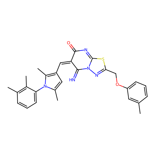 (E)-6-((1-(2,3-dimethylphenyl)-2,5-dimethyl-1H-pyrrol-3-yl)methylene)-5-imino-2-((m-tolyloxy)methyl)-5H-[1,3,4]thiadiazolo[3,2-a]pyrimidin-7(6H)-one structure