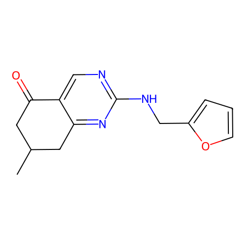 2-[(furan-2-ylmethyl)amino]-7-methyl-7,8-dihydroquinazolin-5(6H)-one structure
