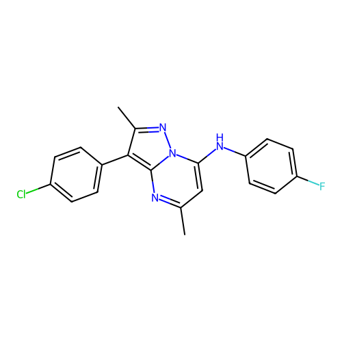 3-(4-chlorophenyl)-N-(4-fluorophenyl)-2,5-dimethylpyrazolo[1,5-a]pyrimidin-7-amine structure