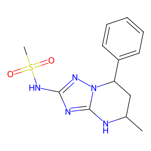 N-(5-methyl-7-phenyl-1,5,6,7-tetrahydro-[1,2,4]triazolo[1,5-a]pyrimidin-2-yl)methanesulfonamide structure